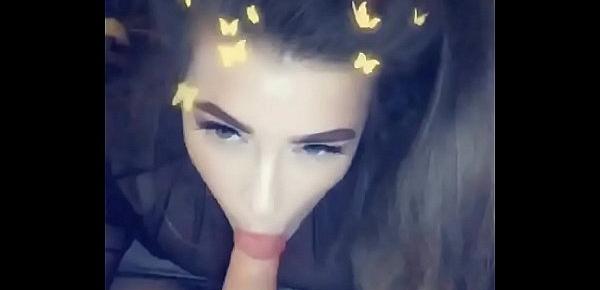  Amelia Skye deepthroats boyfriends big dick on sofa while parents are in bed filmed on Snapchat